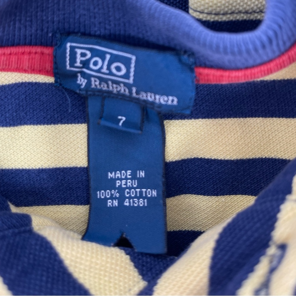 POLO By RALPH LAUREN: Navy/Yellow Striped Polo Shirt, Size 7 - Picture 3 of 4